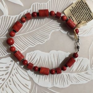 Coral with Silver Spacers Necklace NWT